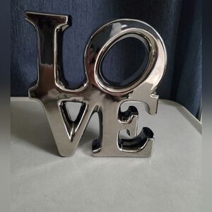 Vintage 70’s Robert Indiana style/ LOVE Sculpture /Silver Metal Paperweight/ Pop
